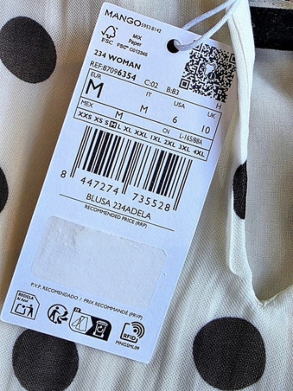 Mango Polka Dot Blouse with Scarf White & Black Size Medium - Picture 5 of 13